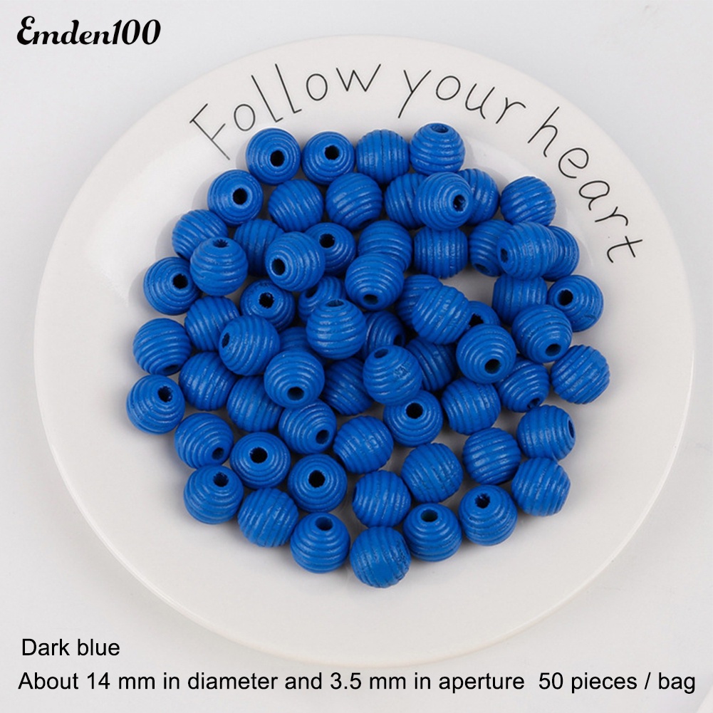 Bộ 50 Hạt Gỗ Xâu Chuỗi 14mm Tự Làm Trang Sức Tiện Lợi