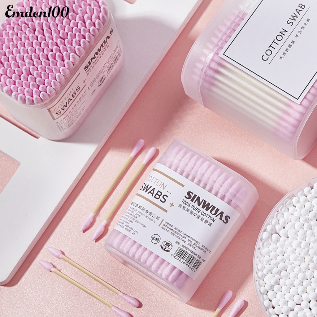 1 Hộp 200 / 300 Tăm Bông Trang Điểm Đầu Tròn Mềm Đa Năng