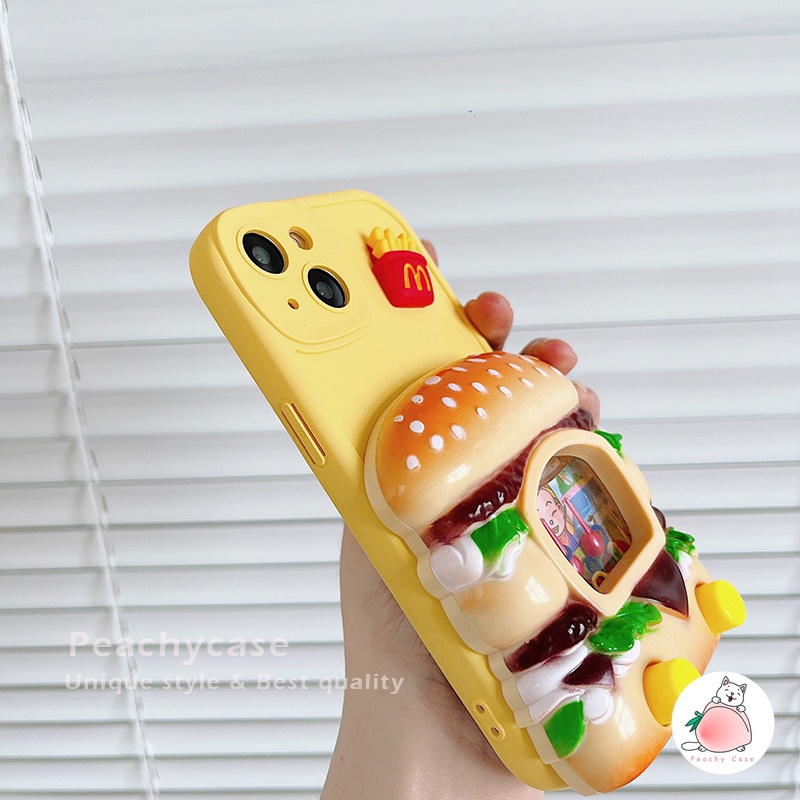 Ốp Điện Thoại TPU Dẻo Họa Tiết Bánh Hamburger 3D Vui Nhộn Cho iPhone 14 13 12 11 Pro Max Xr Xs Xsmax