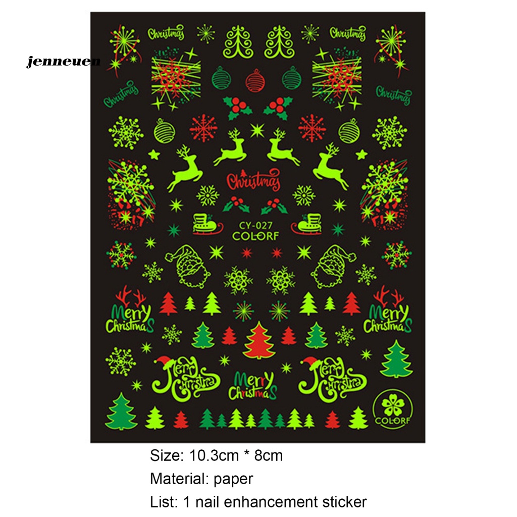 1 Tấm Miếng Dán Móng Tay Dạ Quang Hình Người Tuyết