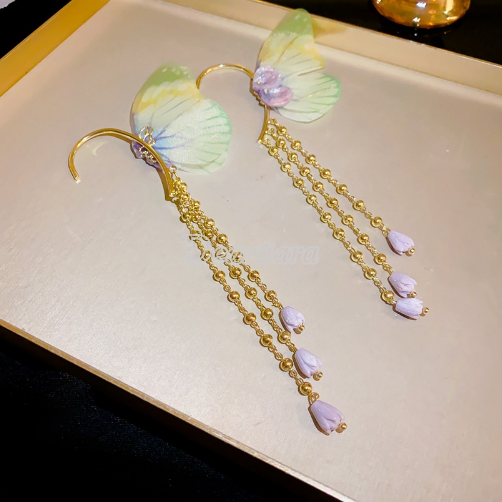 Khuyên Tai Vải Hình Bướm Đính Đá Thời Trang