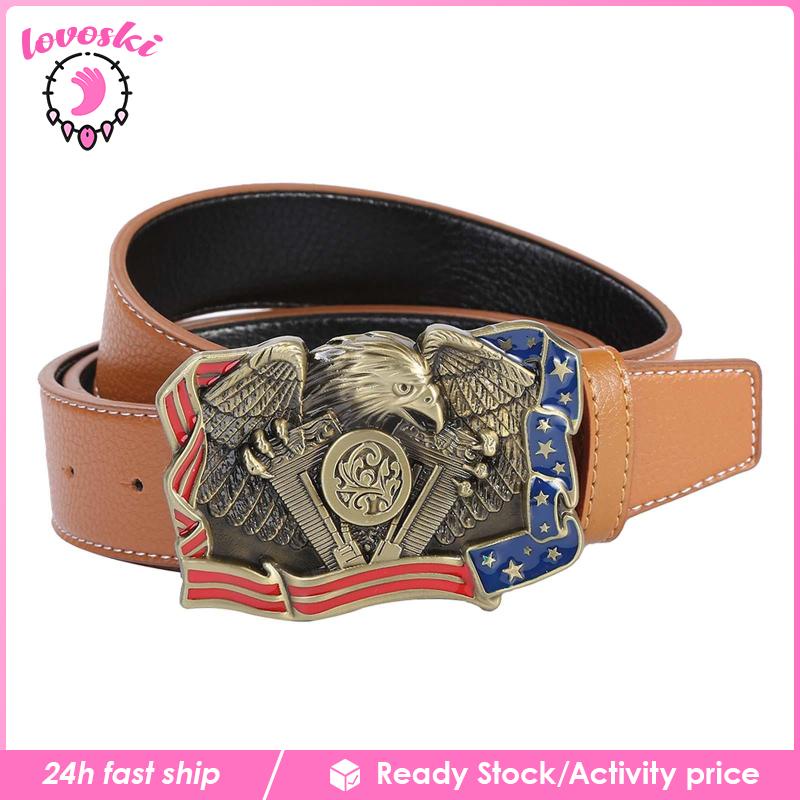 Thắt Lưng Da PU 38mm Có Lỗ Thời Trang Phương Tây Cho Nam Nữ