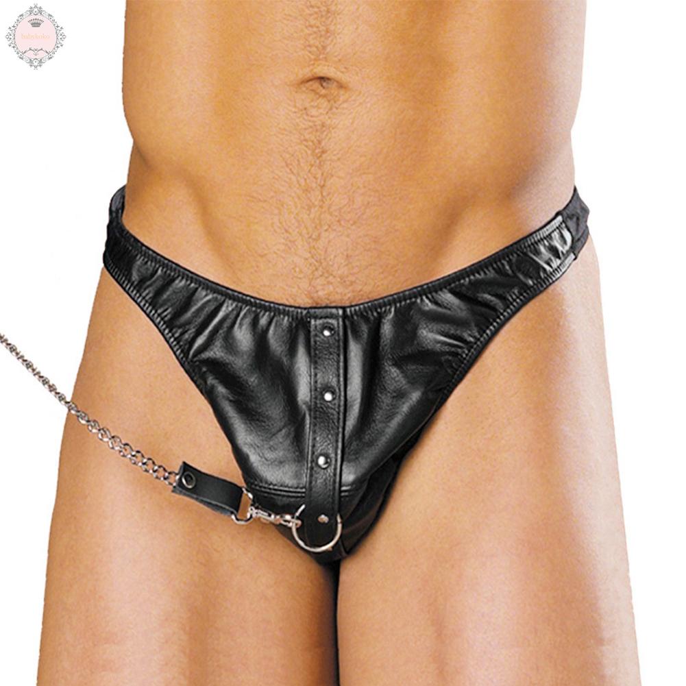 Sexy Men\'s Underwear Faux Leather Jockstrap Rivet Comfortable Briefs Chain