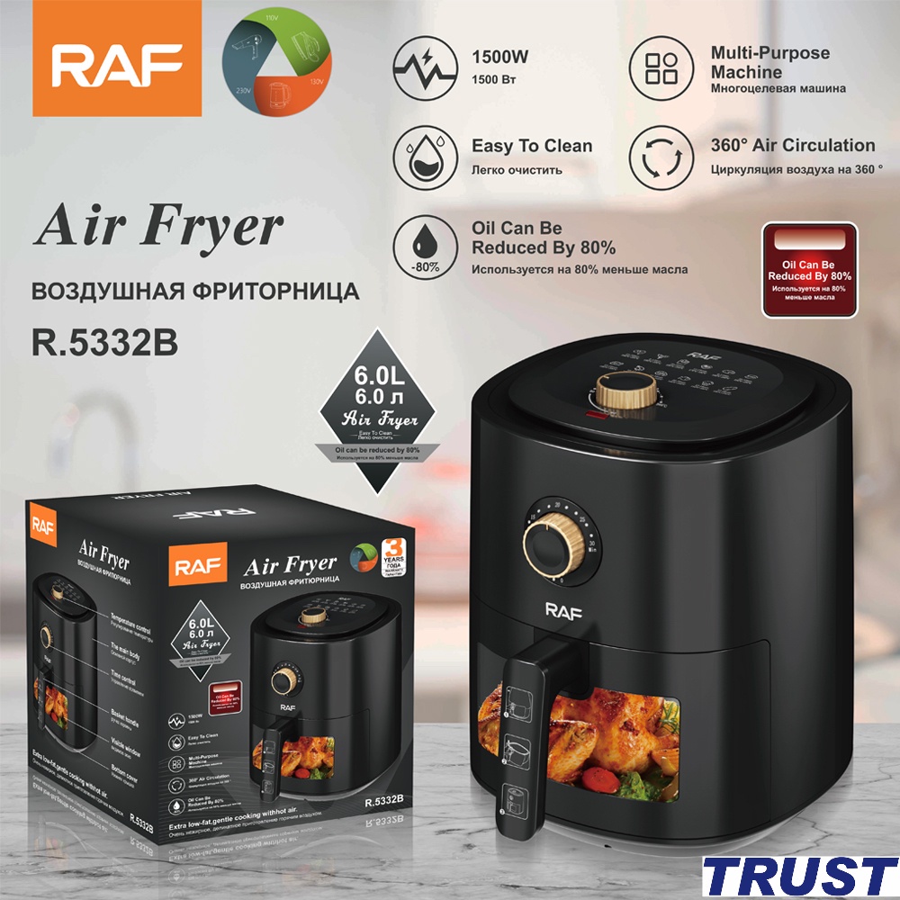 Nồi chiên không dầu 6L RAF R.5332B công suất lớn 1500W  Cao Cấp Chính Hãng