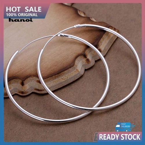 Đôi Khuyên Tai Tròn Mạ Bạc Thời Trang Cho Nữ