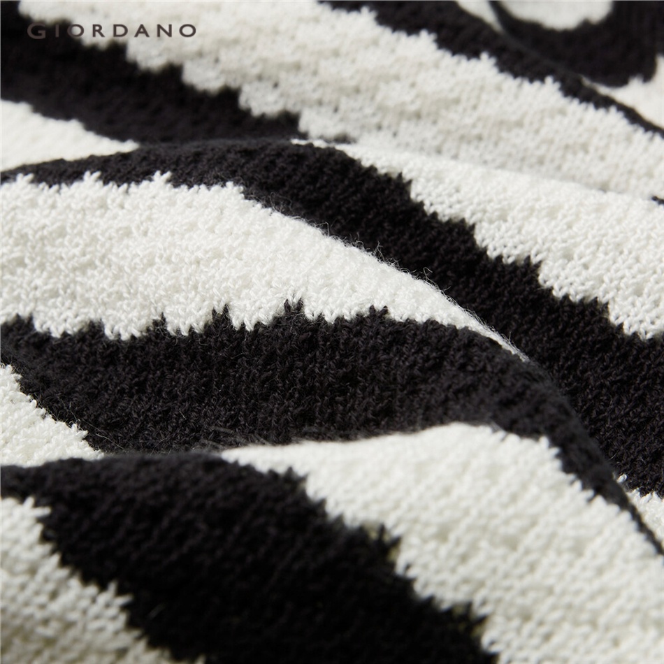 GIORDANO Đầm Dệt Kim Ngắn Tay Họa Tiết Kẻ Sọc Màu Tương Phản Cho Nữ 18463912