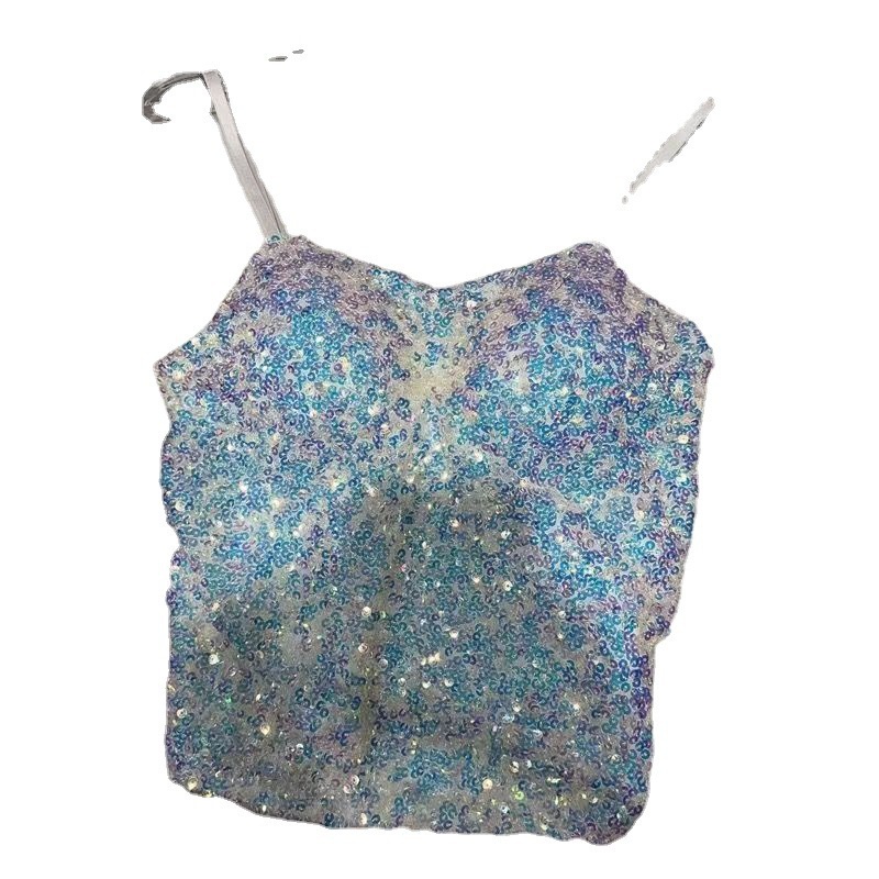 Áo Hai Dây Có Mút Ngực Dáng Dài Đính Kim Sa Lấp Lánh Phong Cách Mới Quyến Rũ Thoáng Khí Dành Cho Nữ