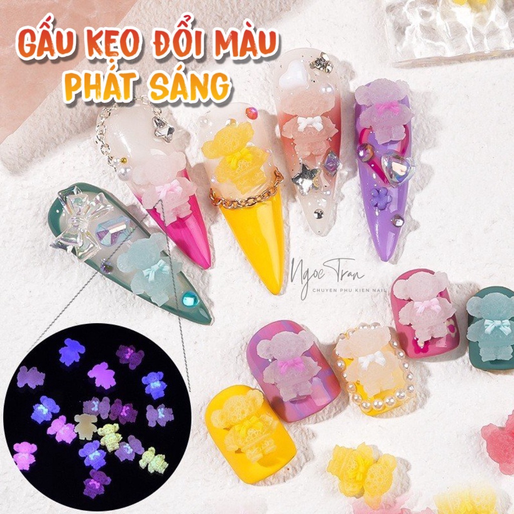 Gấu Kẹo Đổi Màu Phát Sáng Ban Đêm 2023 Đáng Yêu | Trang Trí Móng Tay