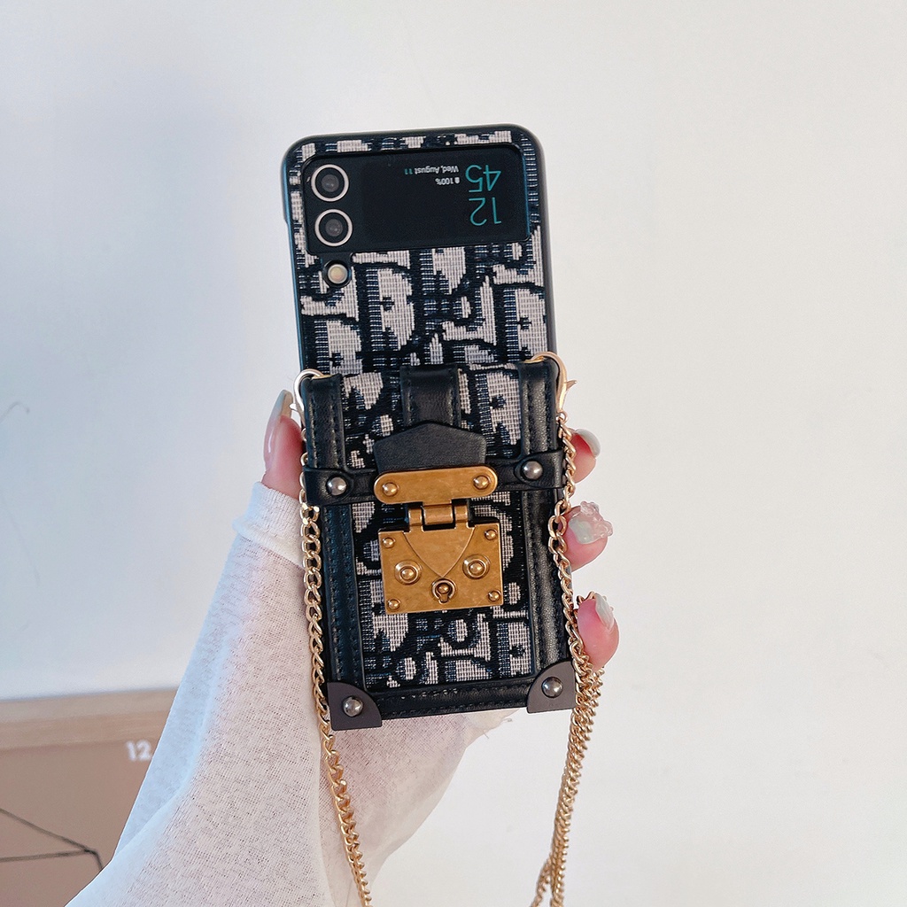 Ốp Bao Da Samsung z fold 4 3 5 z flip 4 3 5 Điện Thoại Dạng Ví Nắp Lật Có Khóa Và Ngăn Đựng Thẻ Và Dây Đeo Cho