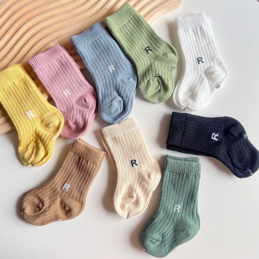 Vớ Cotton Chải Ký Tự Chữ R Dành Cho Bé Trai Bé Gái Sơ Sinh