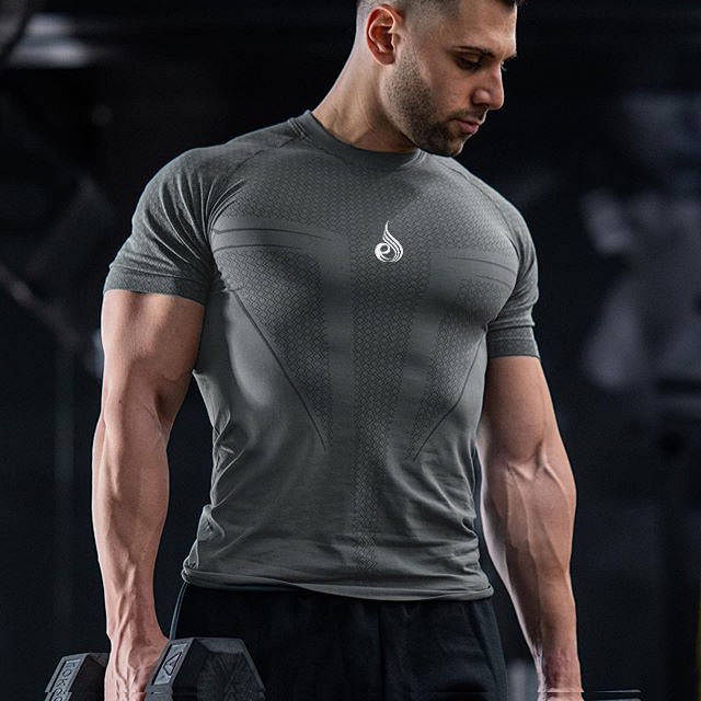 Summer Sports Compression and Quick-Drying T-shirt Men's Running Tight Short-Sleeve Tights High Elastic Workout Casual Top CMhB