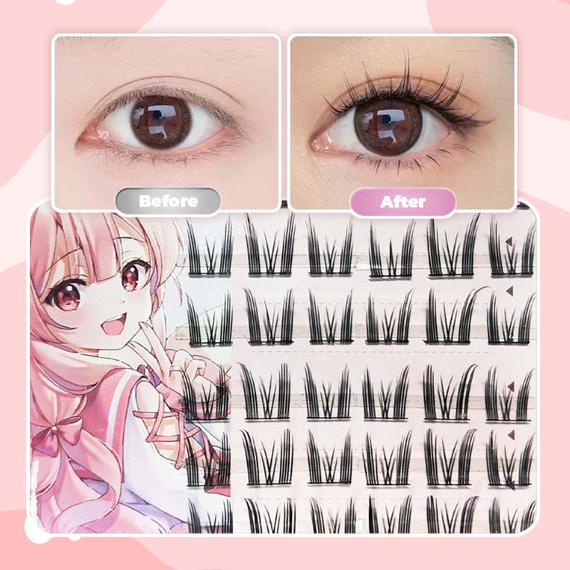 Bộ 42 cụm lông mi giả Derf dày dài cong tự nhiên 3D DIY