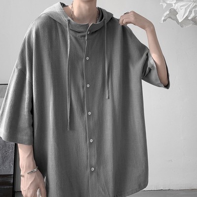 Áo sơ mi nam BEFOYI SLC130 tay vừa dáng rộng có mũ trùm đầu size M-2XL 