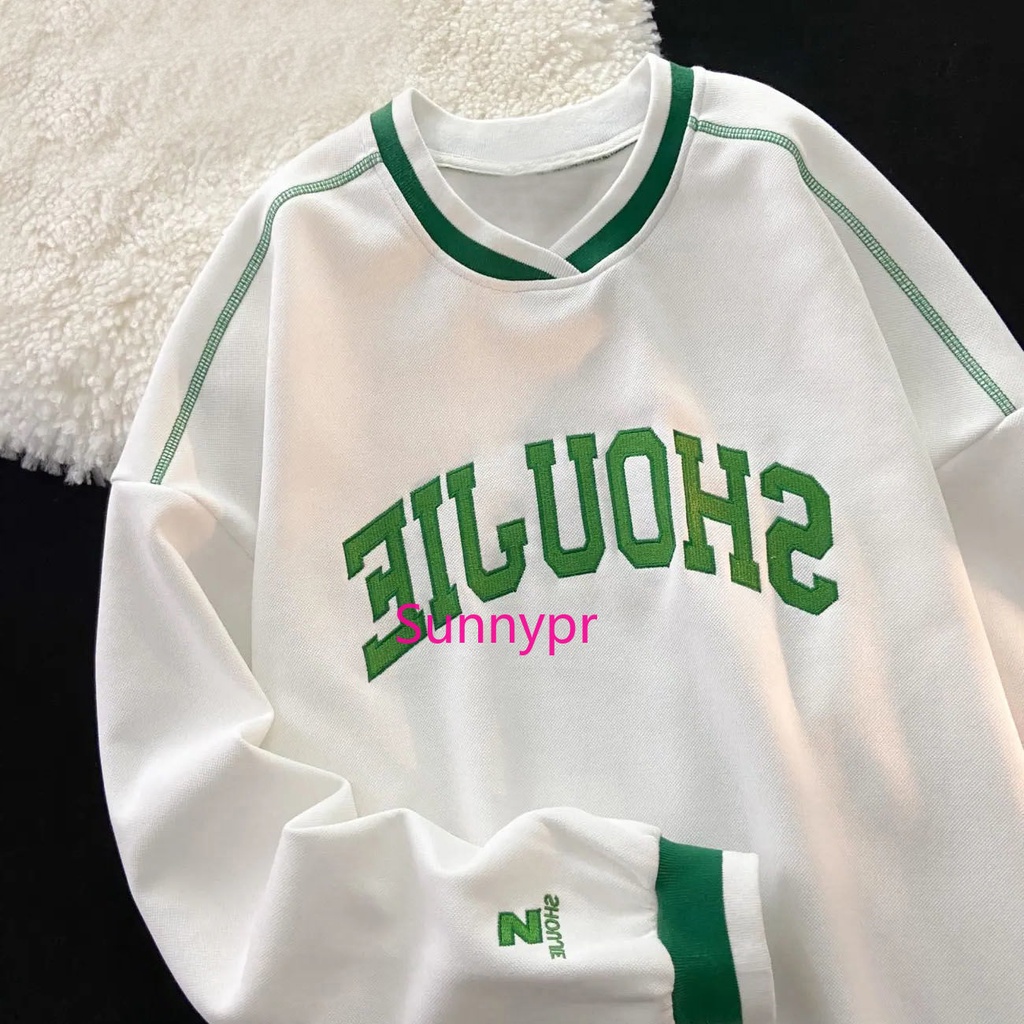 Áo Sweater Dáng Rộng Thêu Chữ Không Mũ Thời Trang Xuân Thu Cho Nữ