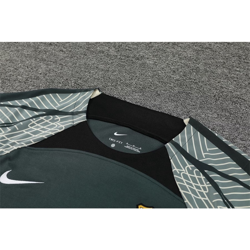 24 barcelona football training jersey short-sleeved jersey in dark green plus size men's crew neck sweatshirt s-xxl