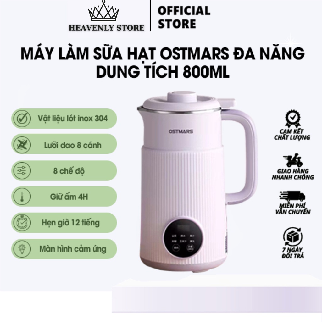 Máy làm sữa hạt đa năng OSTMARS công suất 600W dung tích 800ml chất liệu inox 304 cao cấp chế độ hẹn giờ thông minh