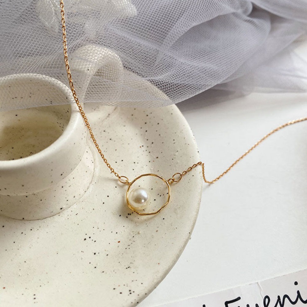 Vòng Cổ Choker Ngọc Trai Hình Học Thời Trang Hàn Quốc Cho Nữ
