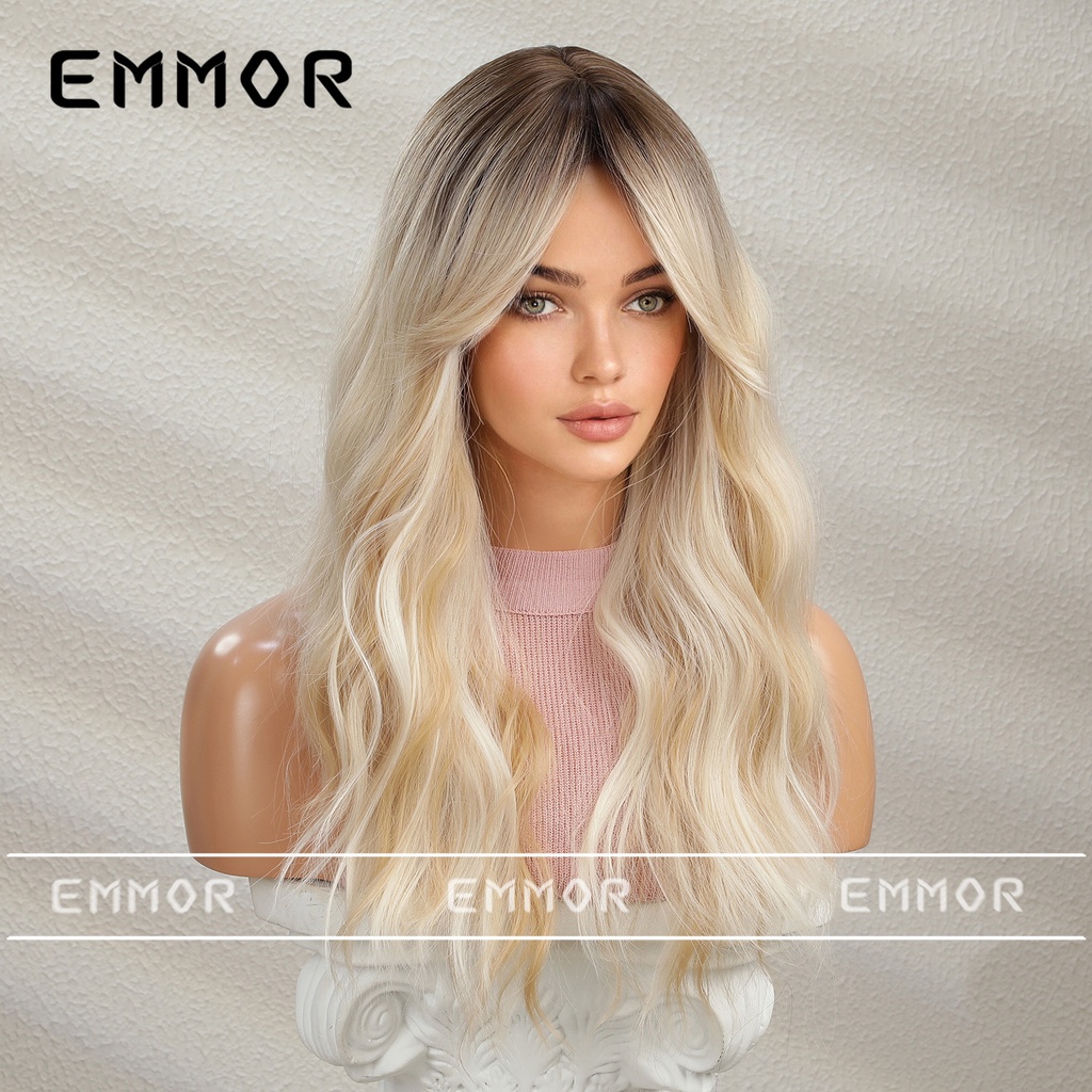 Bộ Tóc Giả Dài Trung Bình Màu Vàng Đen Gradient Phong Cách Âu Mỹ Thời Trang Cho Nữ