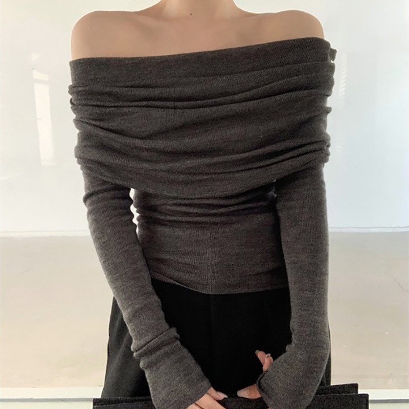 Áo Sweater Dệt Kim Tay Dài Màu Trơn Dáng Ôm Mềm Mại Phong Cách Pháp Thời Trang Cho Nữ