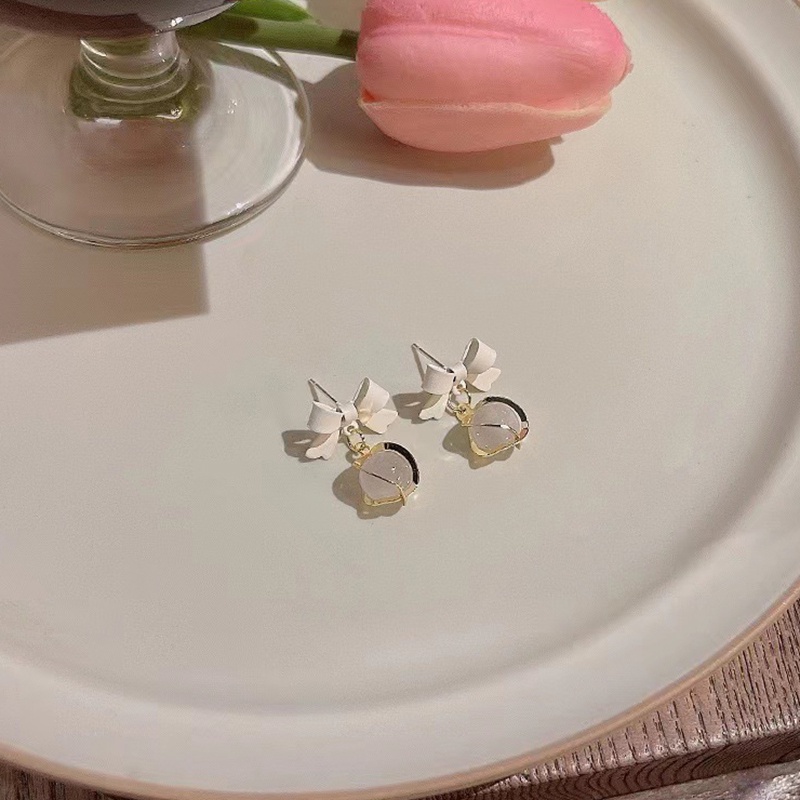 Bông Tai Mạ Bạc 925 Hình Nơ Đính Đá Opal Sang Trọng YR