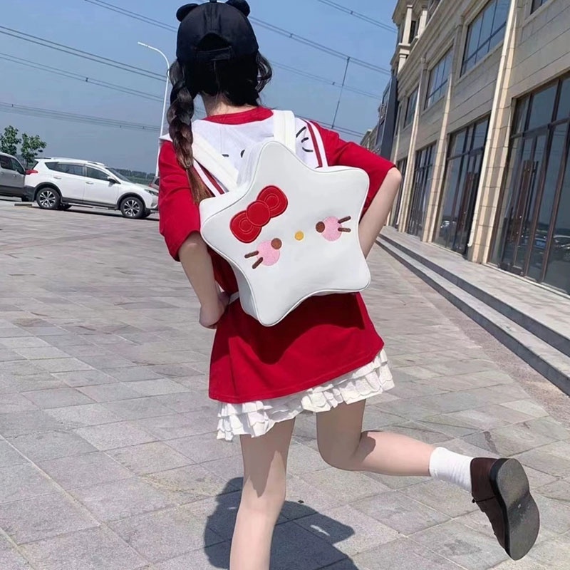 Ba Lô Da pu Hình hello kitty / Cầu Vồng / Ngôi Sao Dễ Thương Kiểu Nhật Bản