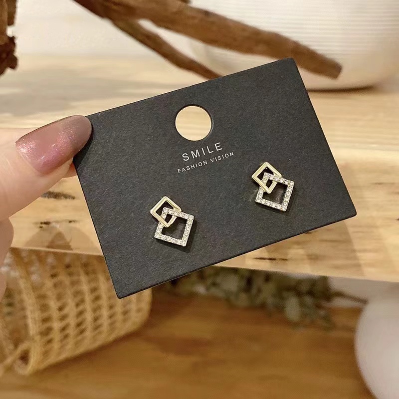 Bông Tai Mạ Bạc 925 Hình Vuông Đơn Giản
