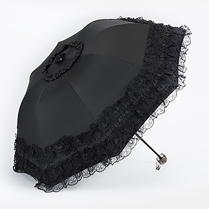Ren sun umbrella anti-uv protection dày keo đen che nắng mưa sử dụng kép che nắng ô dù di động công chúa nữ dù che