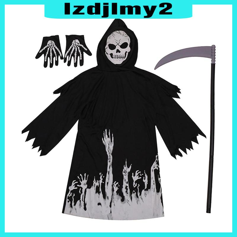 Áo Choàng Hóa Trang Grim Reaper Kèm Mũ Trùm Dùng Trong Lễ Halloween