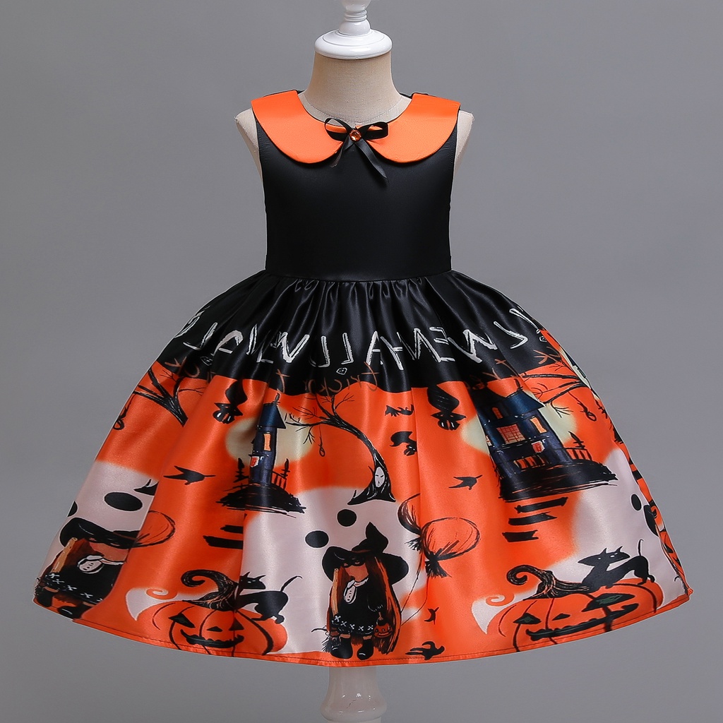Đầm Công Chúa Hóa Trang Halloween Kèm Băng Đô Xinh Xắn Cho Bé Gái