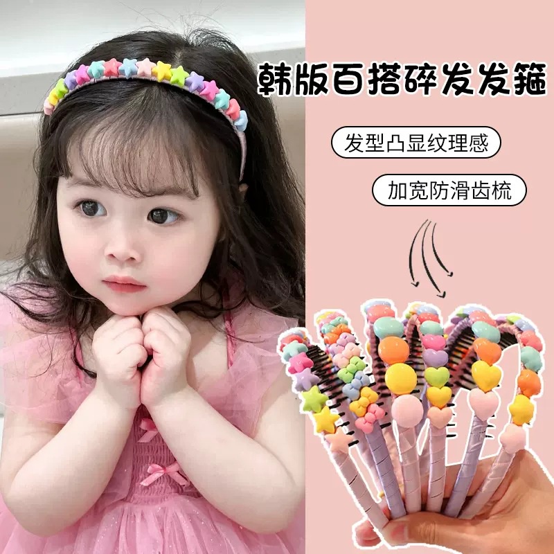 Băng Đô Cài Tóc Chống Trượt Có Răng Dễ phối mùa hè  In Hoa Dễ Thương Cho Bé Gái Mẫu mới