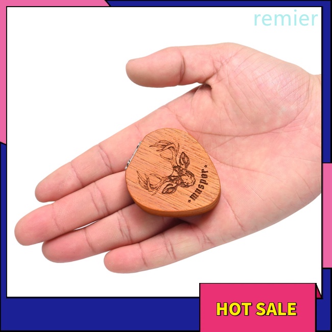 Re wood guitar pick holder pick-shaped guitar storage plectrum container display case with 5 pcs colorful guitar picks