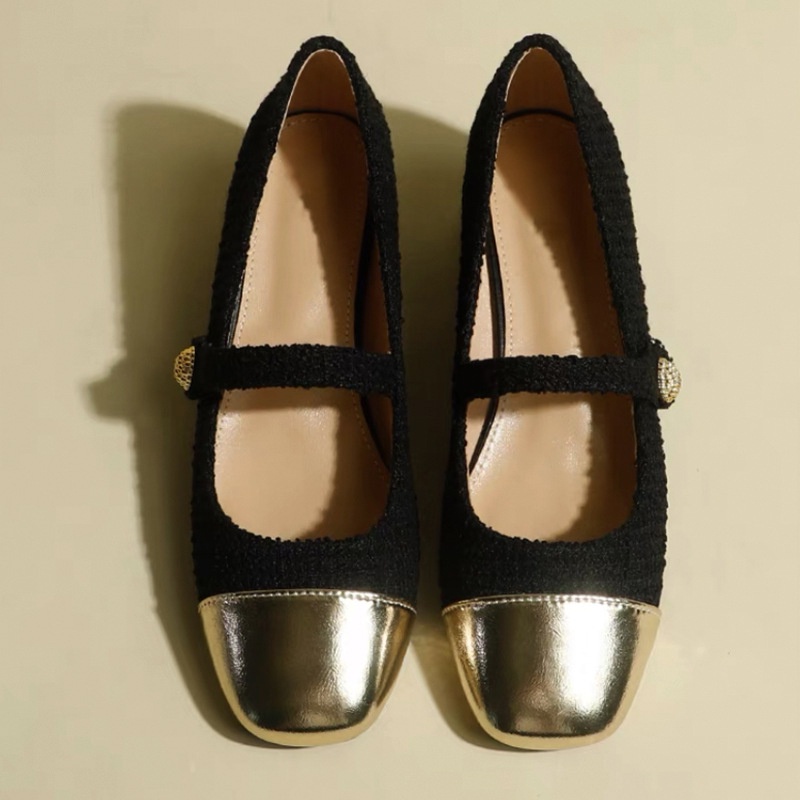 Gót khối ngón chân vuông dành cho nữ, quai khóa ngoằn ngoèo, giày mary jane, vải tuýp, đế thời trang color-block