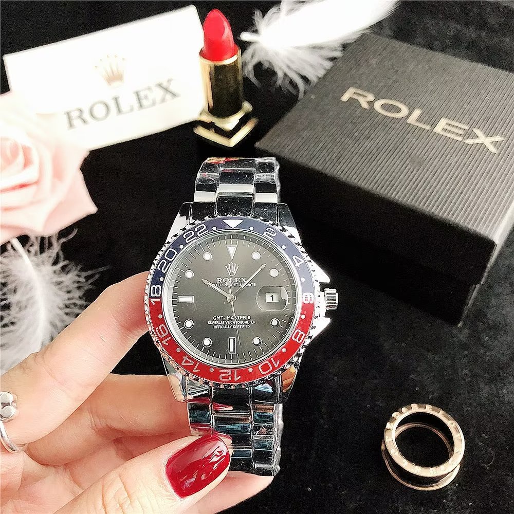 Đồng Hồ Rolex Mặt Tròn Đính Kim Cương Dây Da Thép Không Gỉ Thời Trang Cho Cặp Đôi