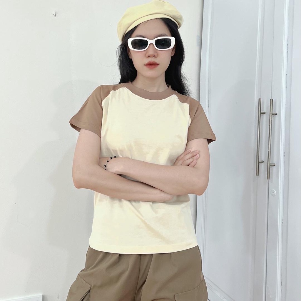 Baby tee raglan trơn basic áo thun phối màu chất cotton