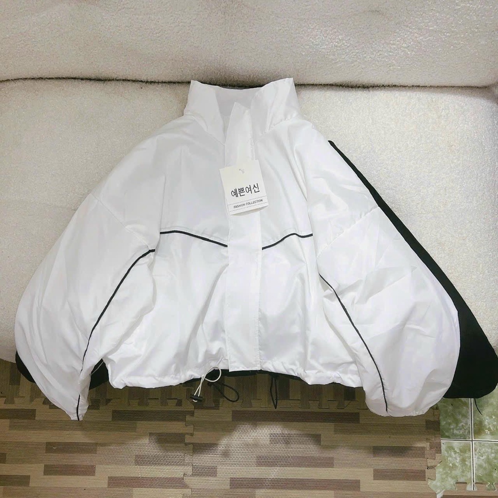 Áo khoác lửng croptop dù 2 lớp phối viền ad759 rút dây unisex ulzzang nam nữ