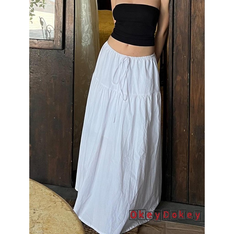 Chân Váy Chữ A Dáng Rộng Màu Trơn Phối Dây Rút Co Giãn Thời Trang Mùa Hè Cho Nữ