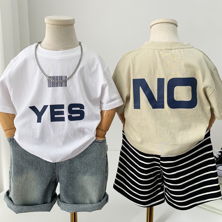 Áo Thun Tay Ngắn Chất Liệu 100% Cotton In Chữ Đơn Giản Trẻ Trung Dành Cho Bé