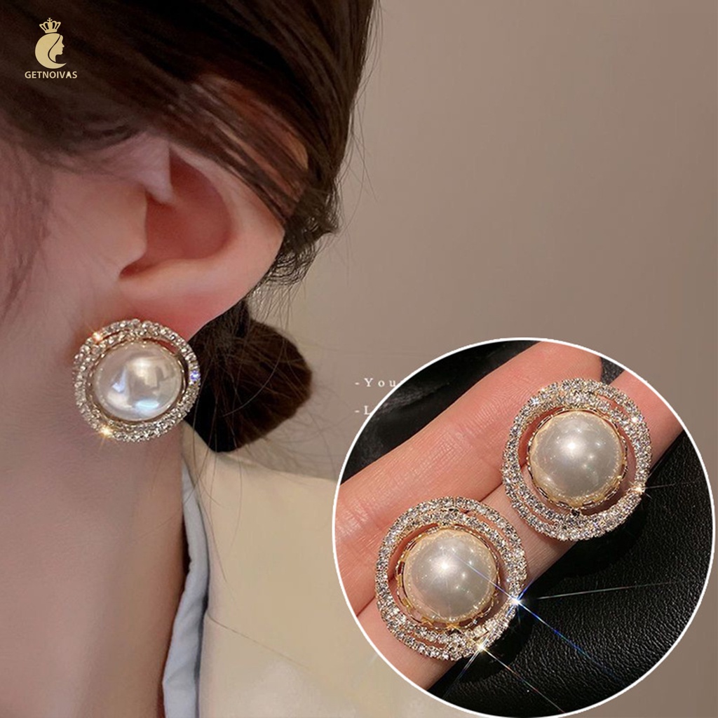 Khuyên tai GETNOIVAS đính đá phối ngọc trai giả sang trọng