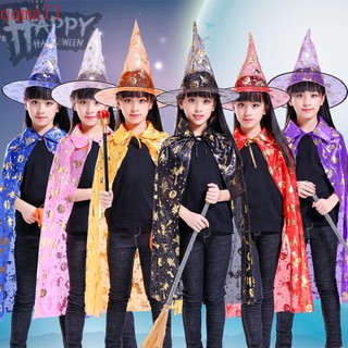 Set áo choàng + nón phù thủy + khăn choàng hóa trang halloween