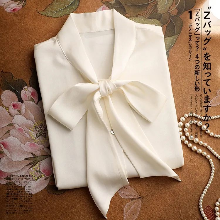 Áo Sơ Mi Chiffon Màu Sắc Trơn Thắt Nơ Xinh Xắn Thời Trang Cho Nữ