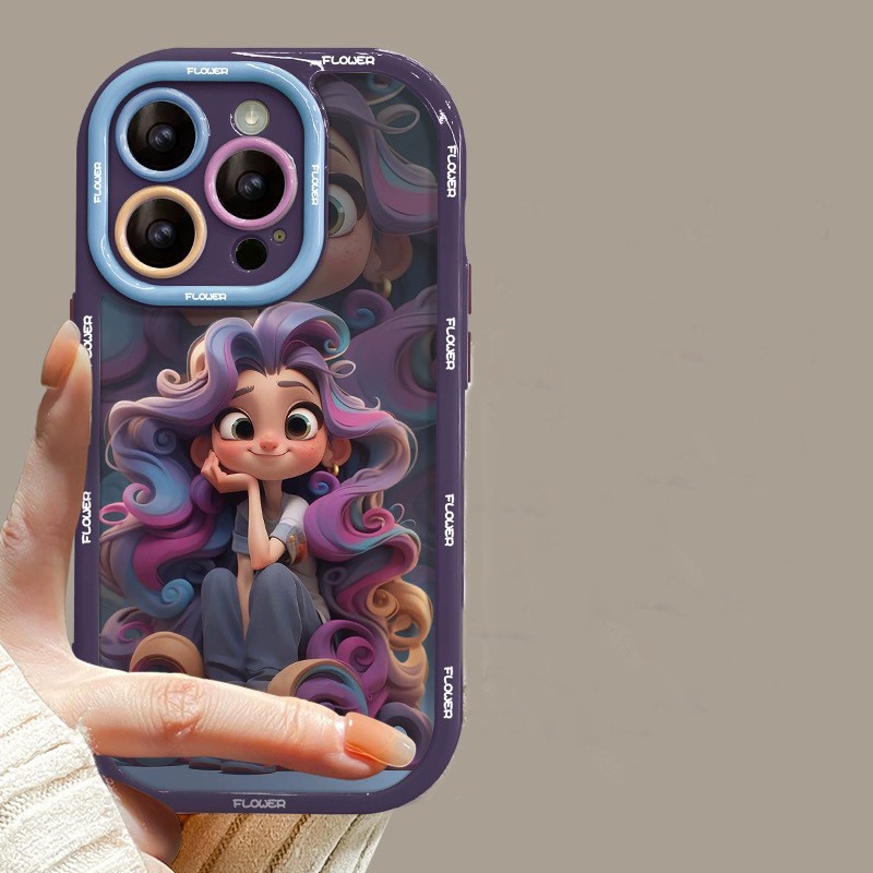 Ốp Điện Thoại Acrylic Viền Dẻo Họa Tiết Hoạt Hình Công Chúa Tóc Nhiều Màu Cho iPhone 14 13 12 11 Pro Max XR IX 7 8Plus