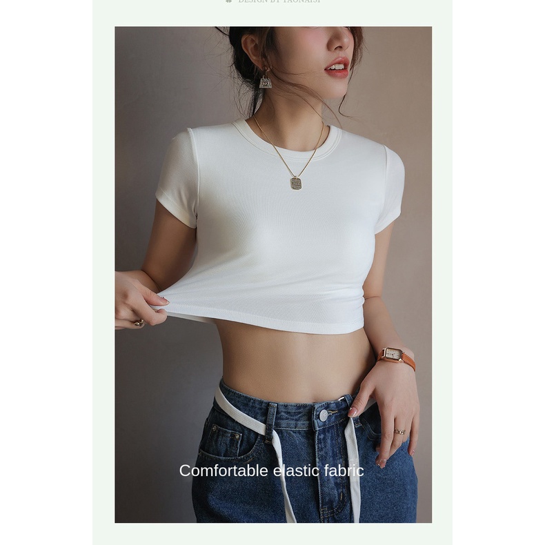 Áo Thun Lửng Ngắn Tay Có Đệm Ngực Thời Trang Mùa Hè Hàng Mới Dành Cho Bạn Nữ