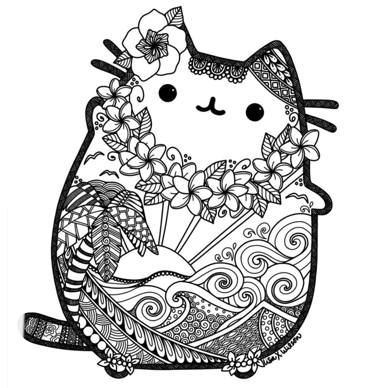 Pusheen Cat - Set 10 Tờ Tranh Tô Màu A4 A5 Dành Cho Màu Sáp, Màu Chì - MANGA ANIME COMIC tô màu
