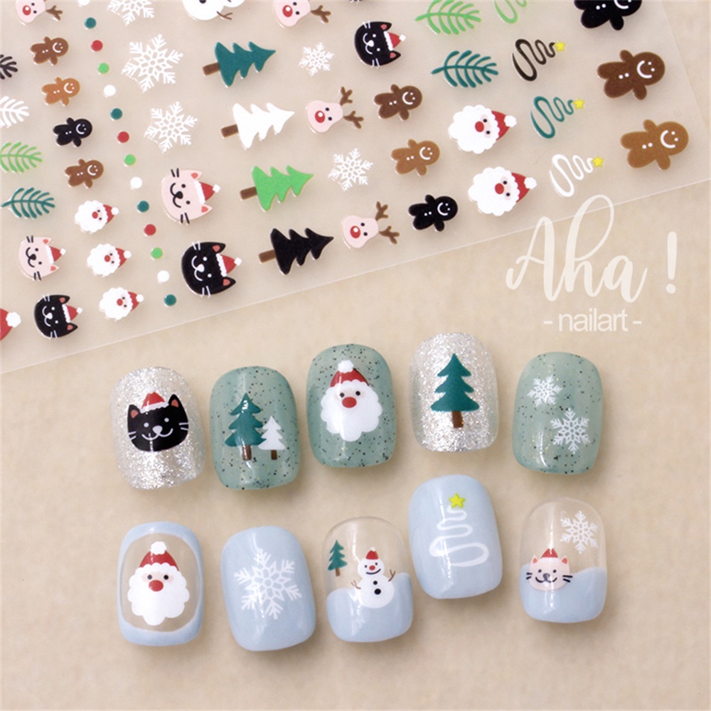 ♕ 1 miếng dán Aha Nail Art Giáng sinh Hình dán ông già Noel Gấu tuần lộc Bông tuyết Mặt sau Keo dán Trang trí móng Dụng cụ làm móng cho tiệm nail 8 kiểu dáng TUYỆT VỜI