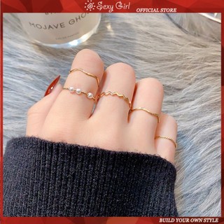Set 5 Nhẫn Đeo Tay Kim Loại Đính Ngọc Trai Giả Thời Trang Nữ
