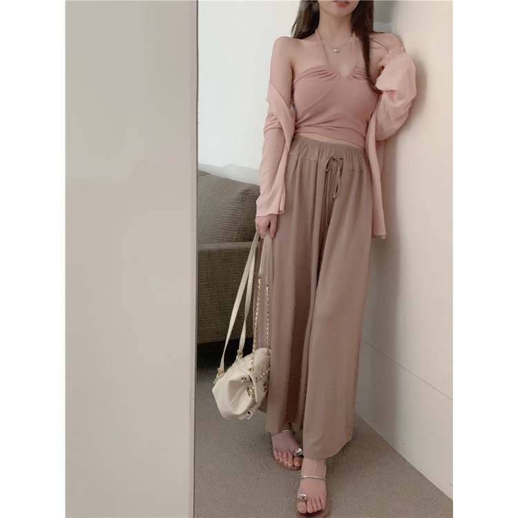 Áo Ngắn Hai Dây Ôm Dáng Màu Hồng Thuần Khiết Phong Cách Mới Mùa Hè Cho Nữ Niche