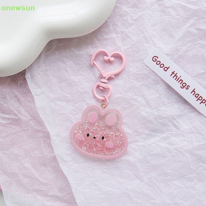 Onewsun phim hoạt hình sáng tạo động vật dễ thương acrylic keychain quicksand mặt dây chuyền chìa khóa thời trang kawaii phụ kiện chìa khóa xe hơi túi ch trang trí mới