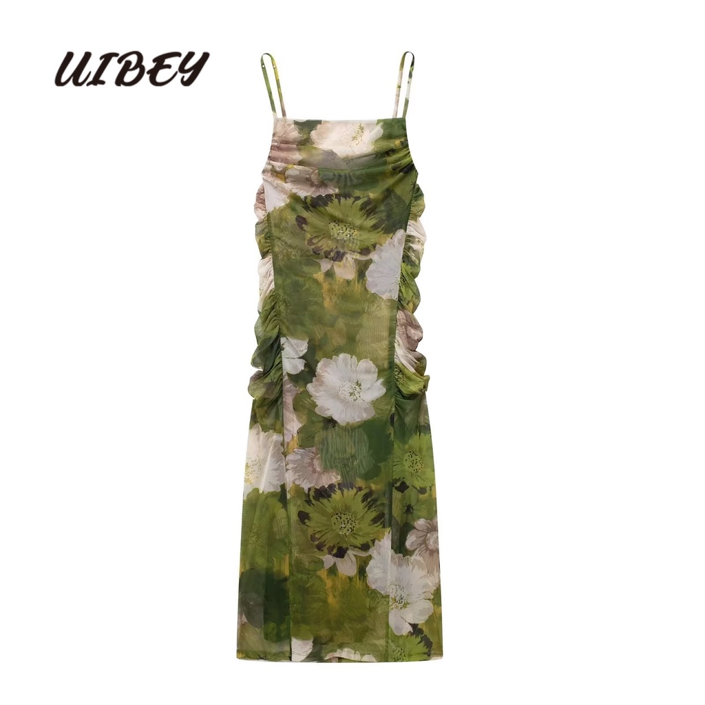 Đầm UIBEY 8889 xếp nếp in họa tiết thời trang