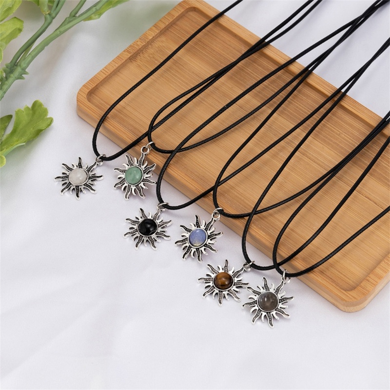 ✿ Vòng cổ Mặt Hoa Hướng Dương Đính Đá Ngọc Lam Phong Cách vintage