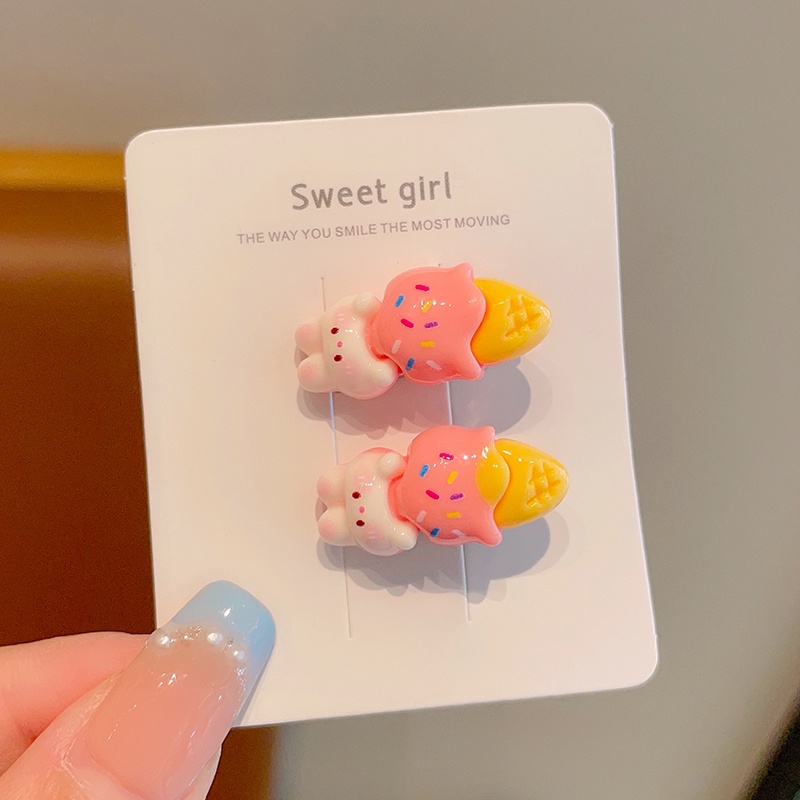 2023 phim hoạt hình ngọt ngào mới kẹp tóc kem trẻ em cô gái dễ thương tóc mái bên kẹp mỏ vịt kẹp mỏ vịt